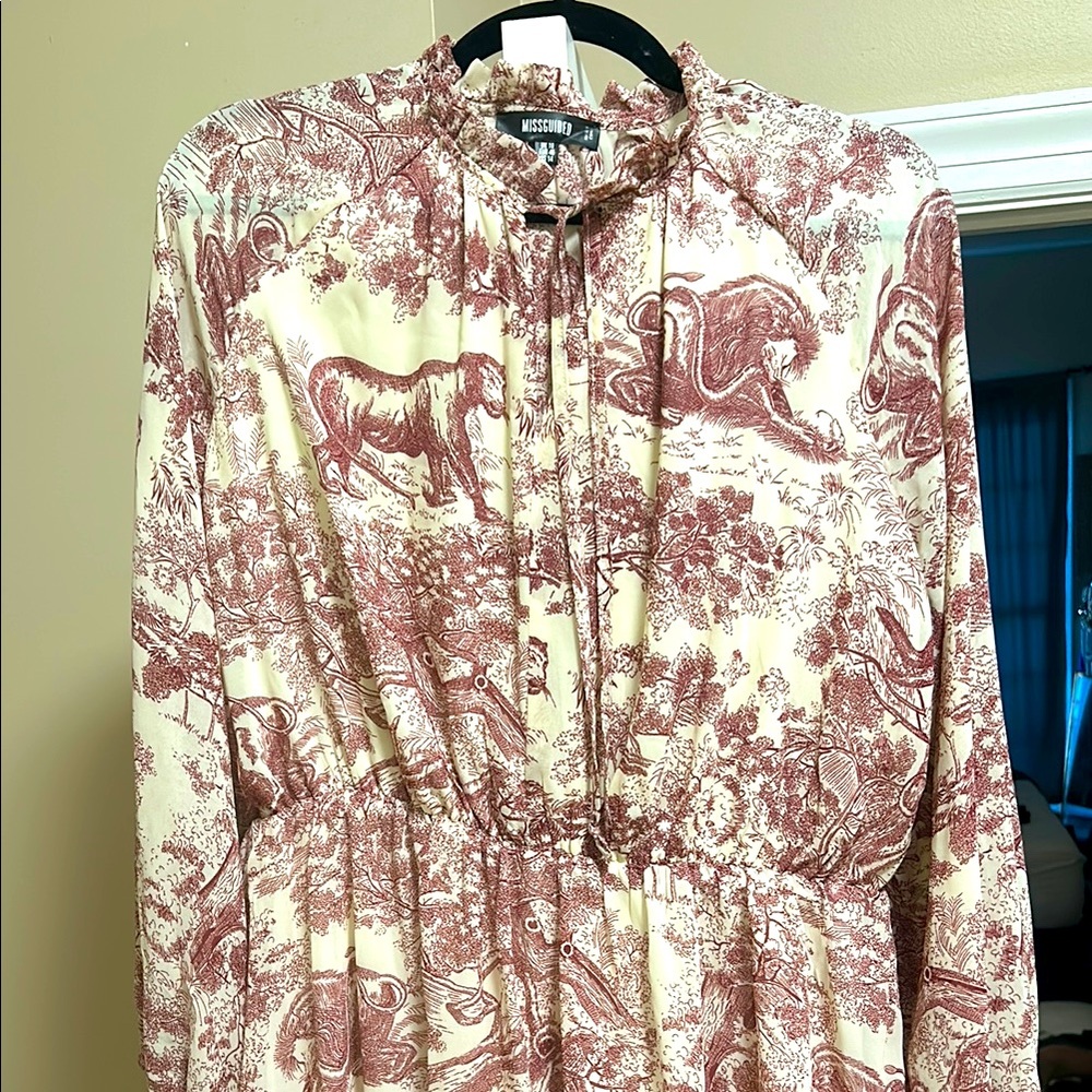 Toile Cream and Maroon Jungle Tunic Dress